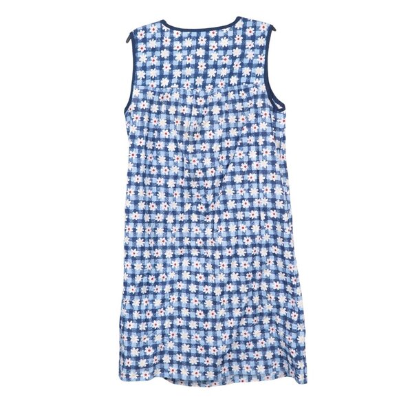 Ashley Taylor VTG House Dress XL Women Blue White Floral Checked Sleeveless Snap - Picture 6 of 6